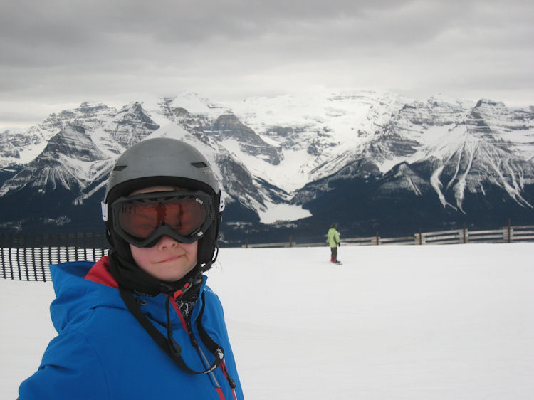 Louise, with Lake Lousie behind.